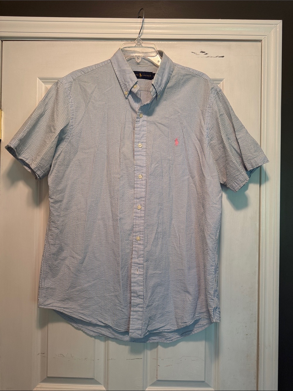 Ralph Lauren Blue & White Mini-Check Short Sleeve Button-Down Shirt